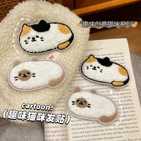 Korean-style soft and cute cartoon cat magic tape for women, cute hair clip for girls, fun plush hair accessory, new style