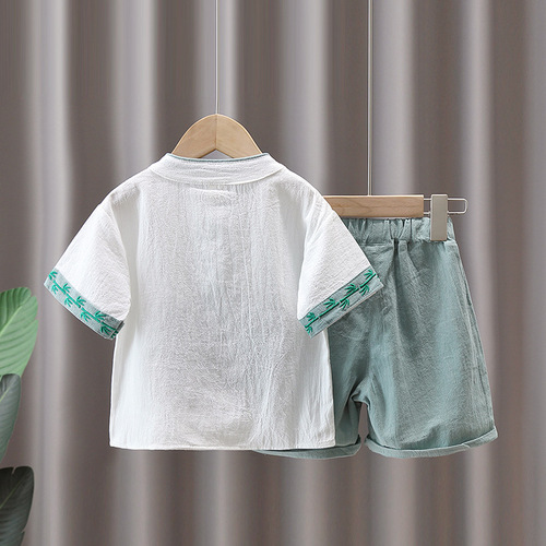 3521 Children's Clothing Boys Hanfu Thin Short-sleeved Ancient Style Suits Boys Ethnic Style Ancient Clothes Children's Chinese Traditional Chinese Style