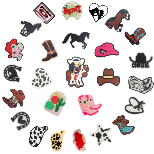 Western Cowboy Shoes with Hole Hole Shoes Garden Shoes Flower Shoes Buckle Cross-border Bestselling 27-Piece Set Hole Shoes Accessory Soft Rubber