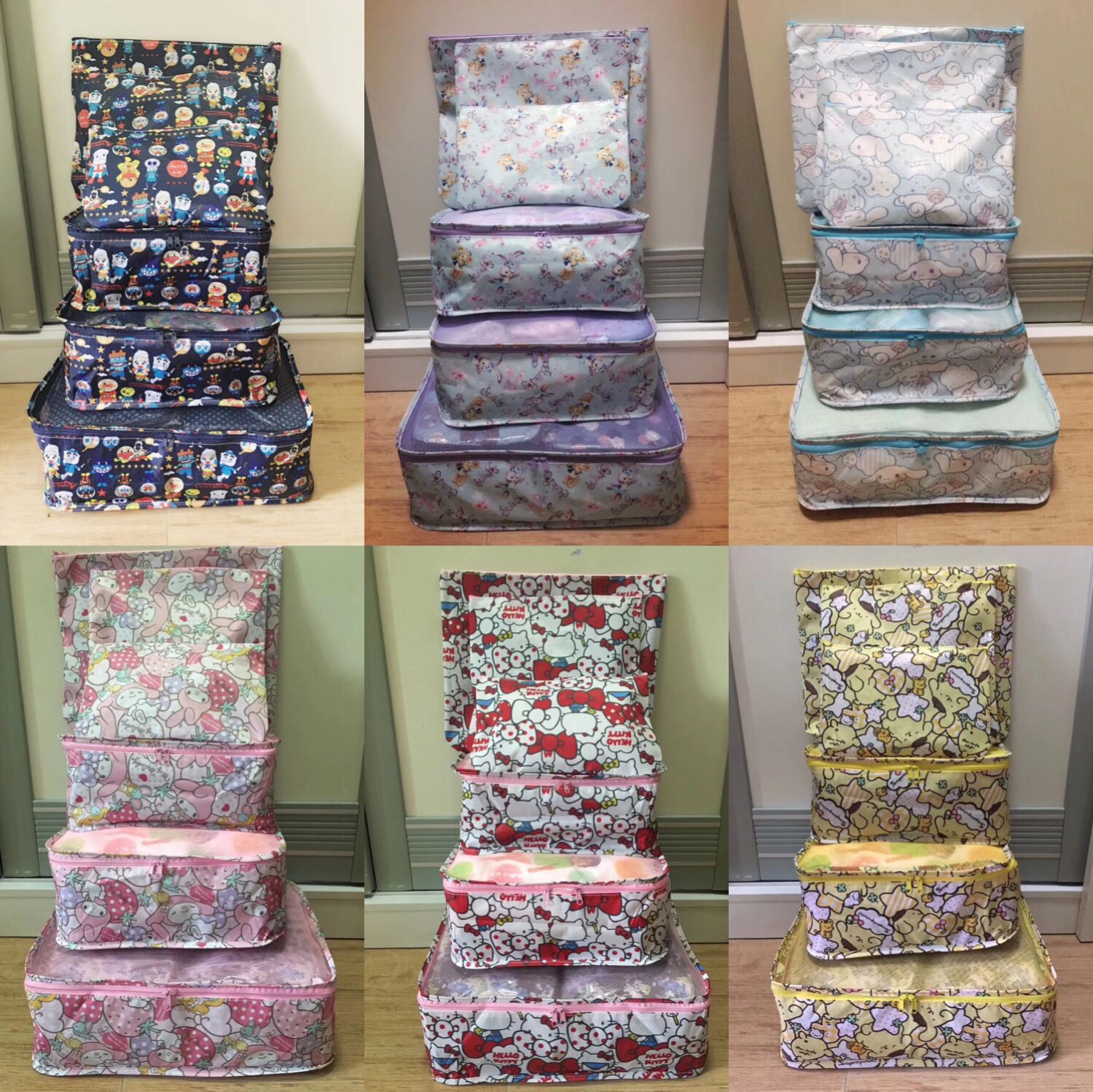 6-Piece Travel Clothing Storage Bag Set Stella Rabbit Cartoon Waterproof Travel Storage Set