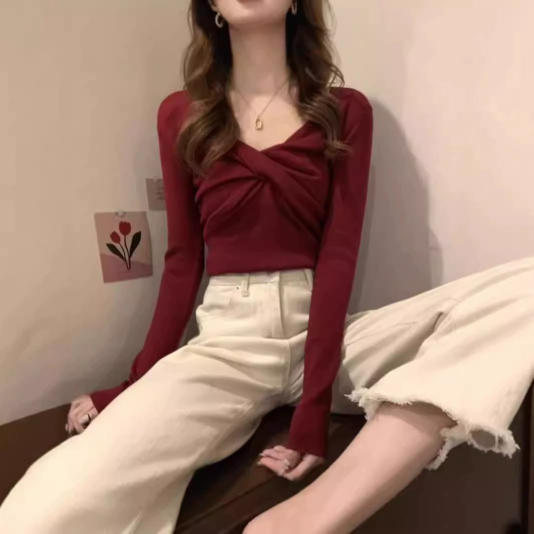 Анкора красный чистый ветер сладкий пряный трикотажный нижний свитер женский весенний и осенний дизайн