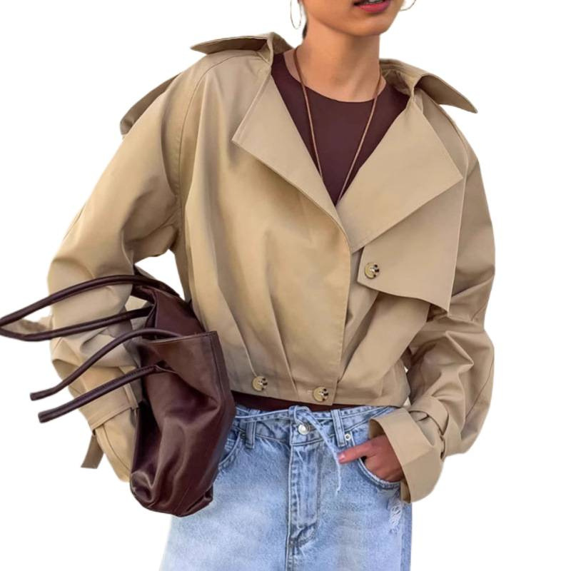Leisure Workwear-Style Coat For Women, Featuring A Relaxed Short-Cut Design With A Suit Collar And Double-Breasted Jacke_ecoleips.com