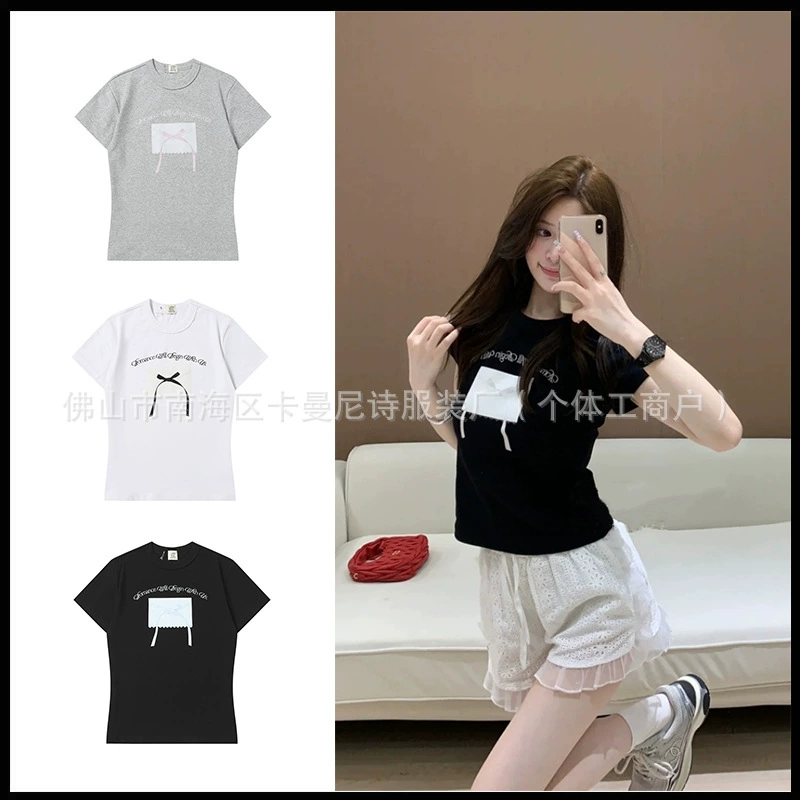 Корейский модный бренд Letterfrommoon с короткими рукавами Zhao Silu в том же стиле, тонкая футболка на правое плечо, топ из чистого хлопка с круглым вырезом