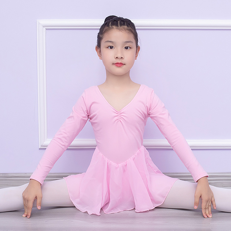 Traje de práctica de danza para niñas, traje de examen de danza china de otoño de manga larga, vestido de ballet, leotardo de una pieza de manga corta para niñas.