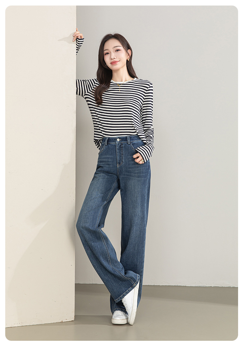 Quần jean nữ ống rộng cạp cao chất liệu tencel co giãn 4 chiều — xanh lam chi tiết 22