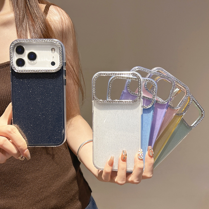 点钻圈适用iPhone17PM手机壳苹果16promax保护套15三合一实色闪粉|undefined