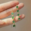 Elegant fashionable earrings emerald, silver needle, dress, accessory, with gem, light luxury style