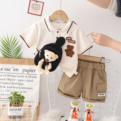 Boys Summer Suit  New Baby Cute Polo Shirt Short Sleeve Summer Children Cartoon Casual Two-piece Set