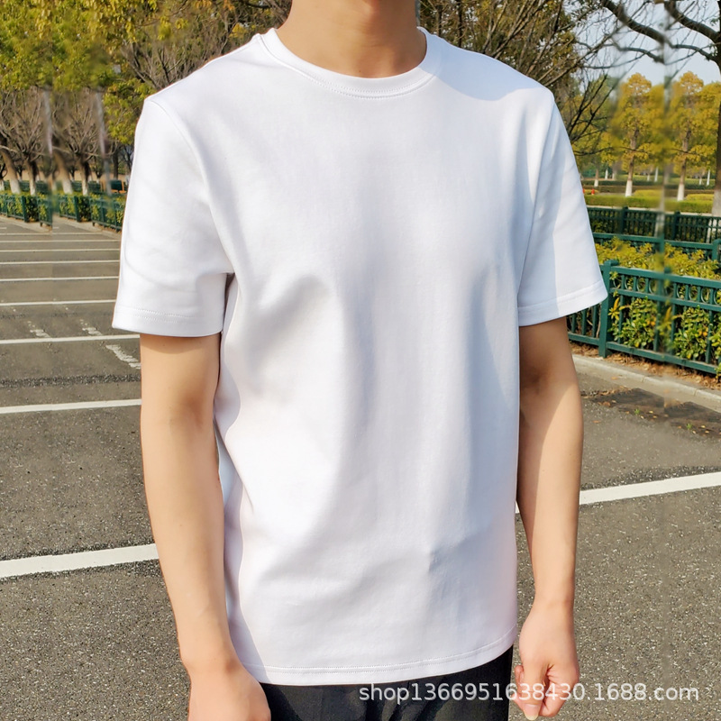 夏の重いポンドの馬の綿の白色の半袖のtシャツの男の丸首の純色の綿の綿のペルー綿のゆったりしている半袖のタイプのtシャツ