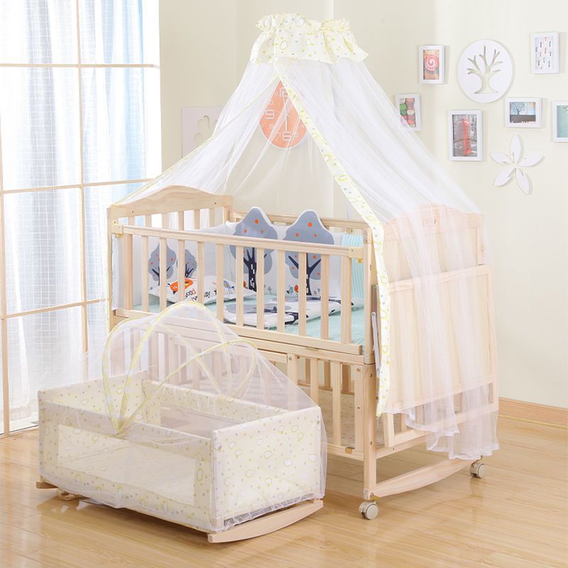 Solid Wood Crib Baby Newborn Multifunctional Cradle Bed Can Be Spliced ​​Into a Large Bed and Comes with an Enlarged Storage Rack