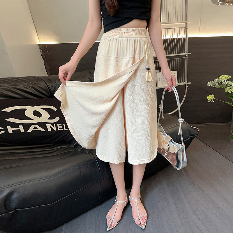 All-match Culottes Women's Summer New Magic Wide Leg High Waist Slimming Mid-length Casual Pants Comfortable Slimming Tassel Pants