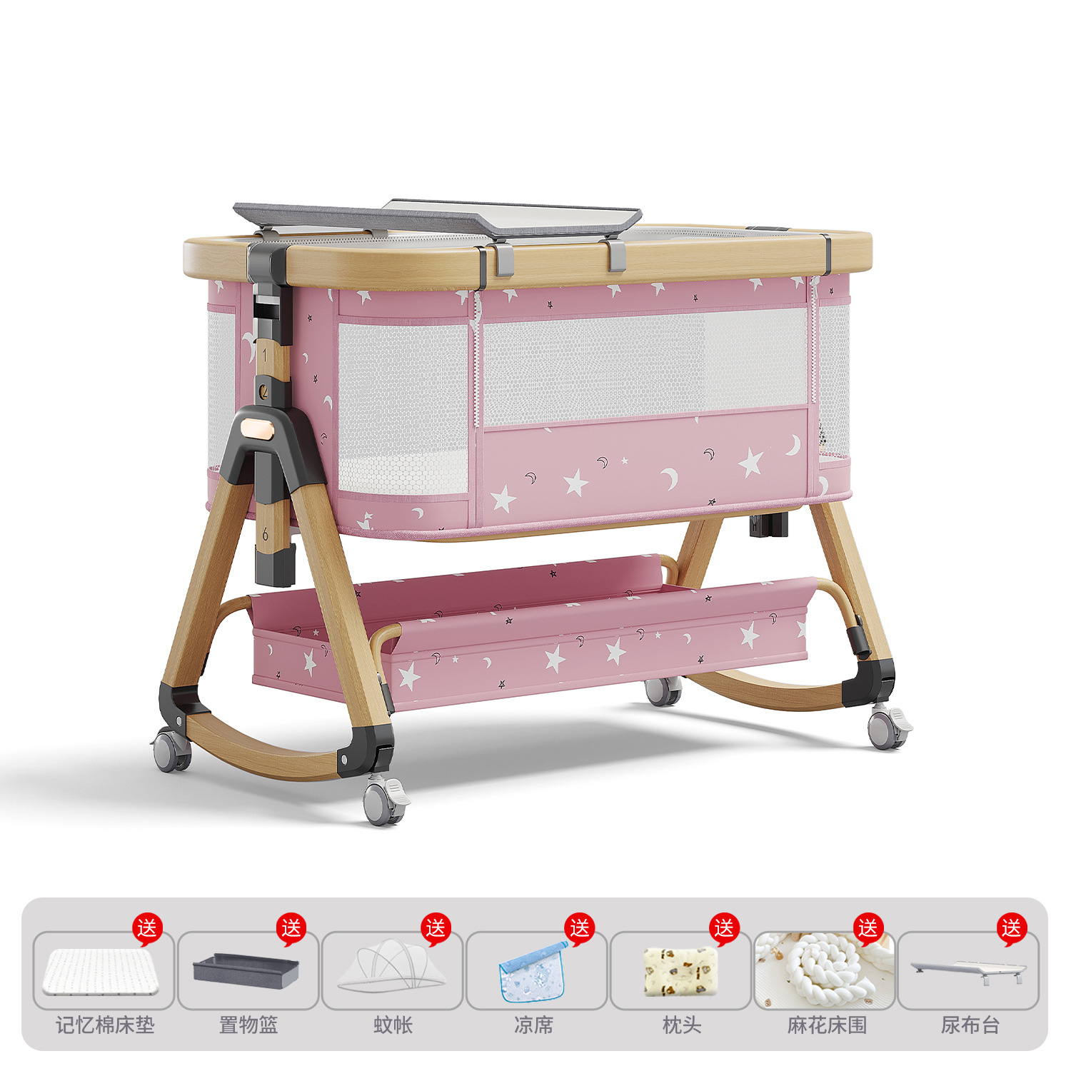 Cama para bebés, cama de cuna para recién nacidos, cama de empalme grande, cama móvil portátil plegable multifuncional 2 en 1