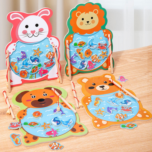 Wooden animals early education baby magnetic fishing children small fish baby kindergarten educational toys for boys and girls wholesale