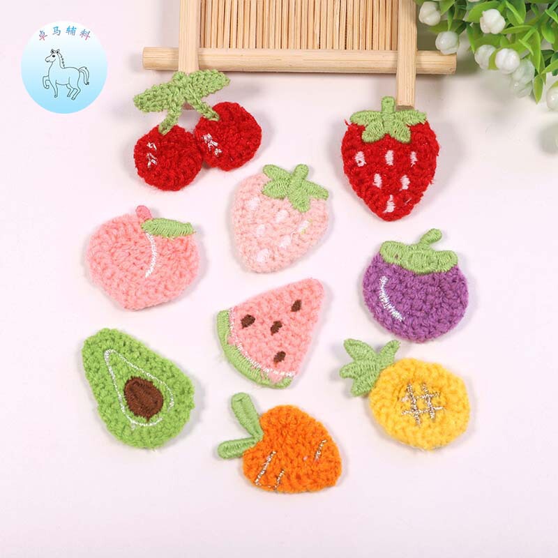 New Cartoon Fruit Series Small Knitted Hair Accessories Clothing Strawberry Patch Hand-Sewn Cross-Border Embroidered Cloth Patch