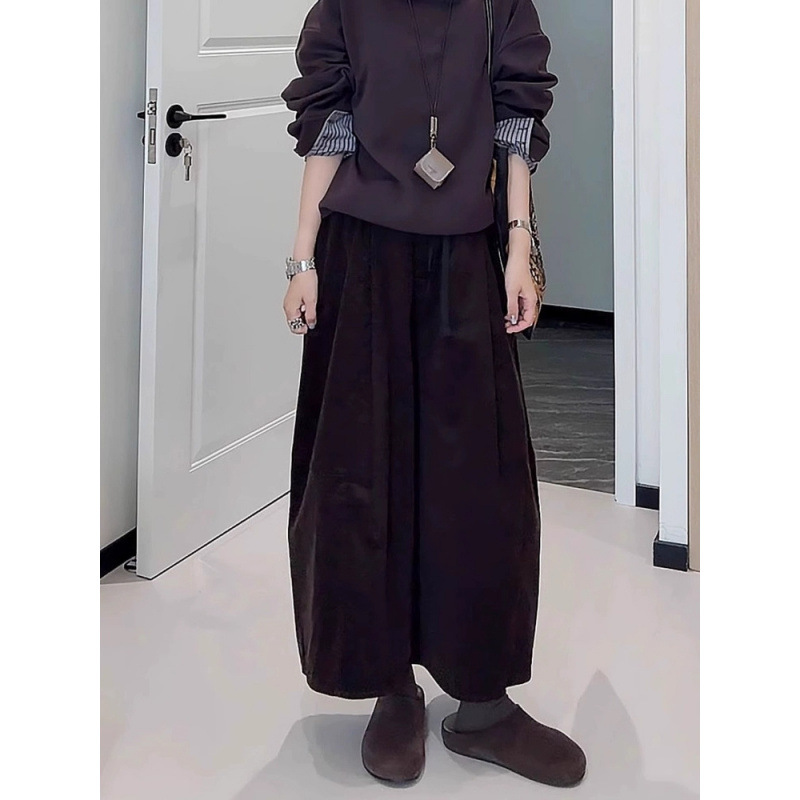 复古百搭松紧休闲女新款大码胖mm宽松显瘦直筒阔腿裤