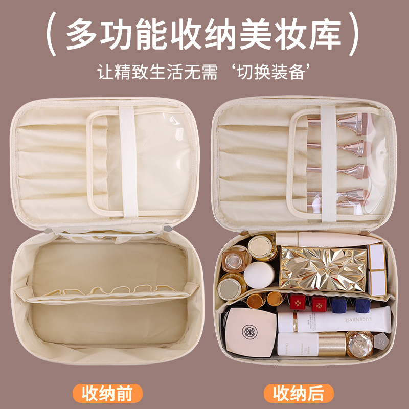 Bolsa de maquillaje de lujo ligera de gran capacidad con partición de alto valor cosmético pu bolsa de maquillaje de viaje bolsa de maquillaje portátil image 3