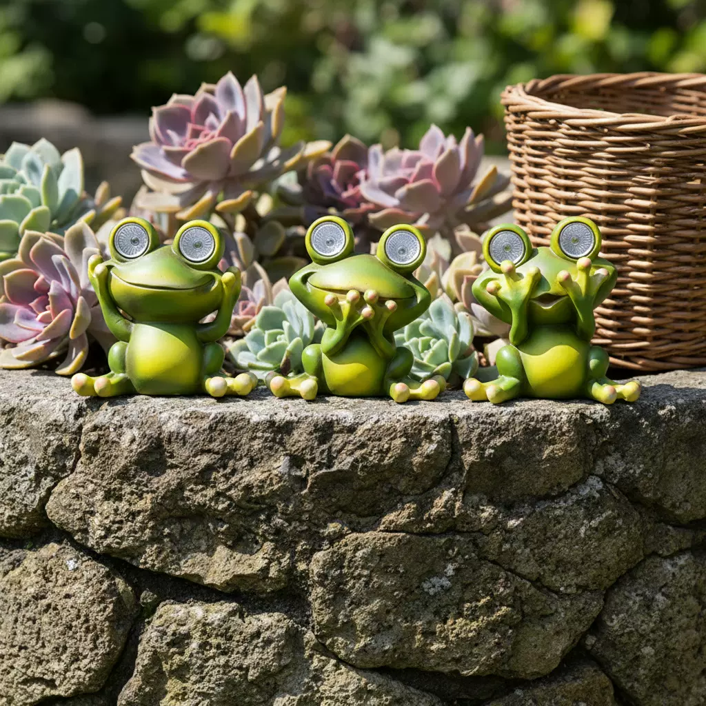 创意户外太阳能三不青蛙摆件阳台多肉花盆微景观发光装饰工艺品
