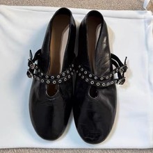 牛皮版~英伦风圆头浅口玛丽珍鞋25年新款一字带铆钉低跟复古单鞋