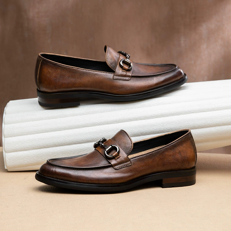 Кожаная обувь Lefu мужская деловая одежда кожаная дышащая английская повседневная лошадь пряжка одна педаль мужская кожаная обувь свадебная обувь