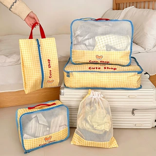 卡通格纹旅行袋旅游衣服内衣整理鞋子衣物行李箱袋旅行便携收纳袋