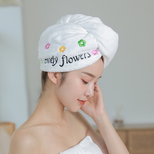New style coral velvet embroidered cartoon hair drying cap for women, absorbent and thickened, cute Baotou towel shower cap for women wholesale