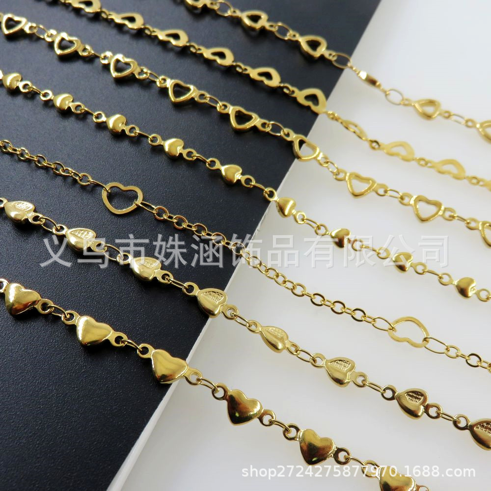 Golden necklace stainless steel heart shaped