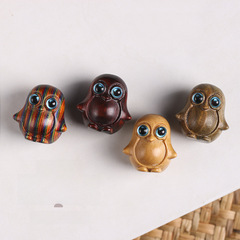 檀木萌寵純真小企鵝可愛小動物鑲嵌藍眼睛手機鏈/鑰匙扣飾品配件