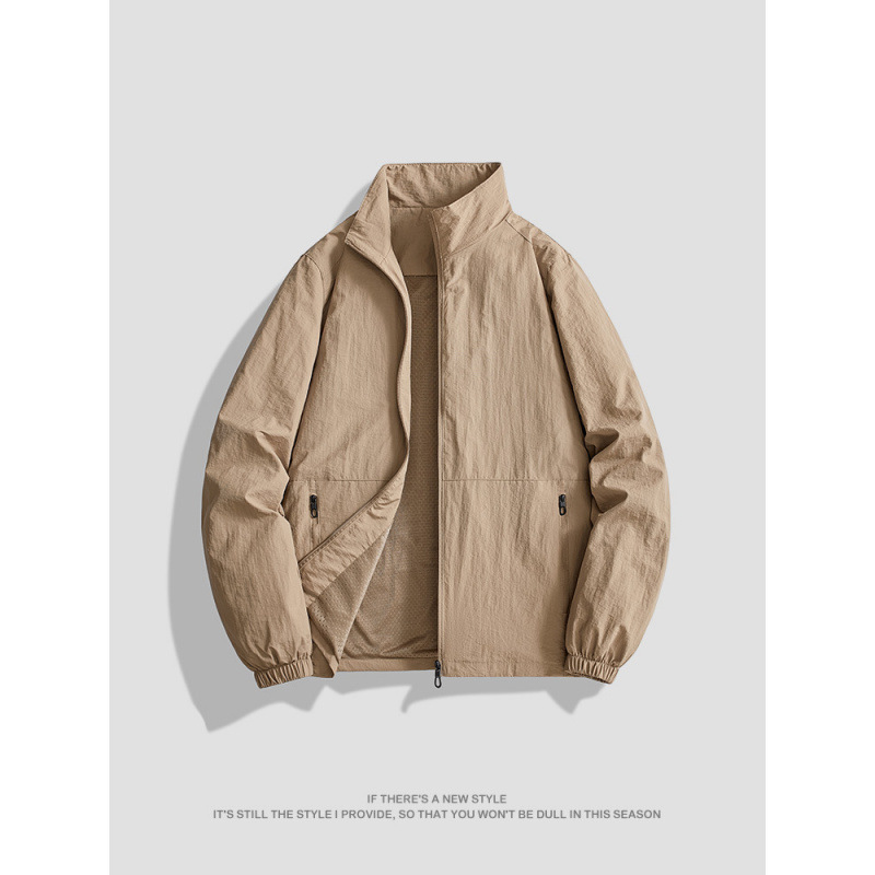 Lightweight Stand-Up Collar Jacket for Men Spring and Autum 2025 New Trendy Brand Outdoor Water-Repellent Men's Pure Color Fashion Jacket
