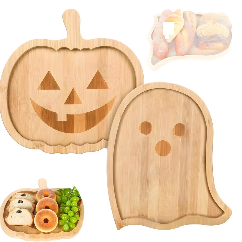 国境を越えた竹製ハロウィーンカボチャトレイパーティー装飾hallowen PumpkinPlate幽霊皿|undefined