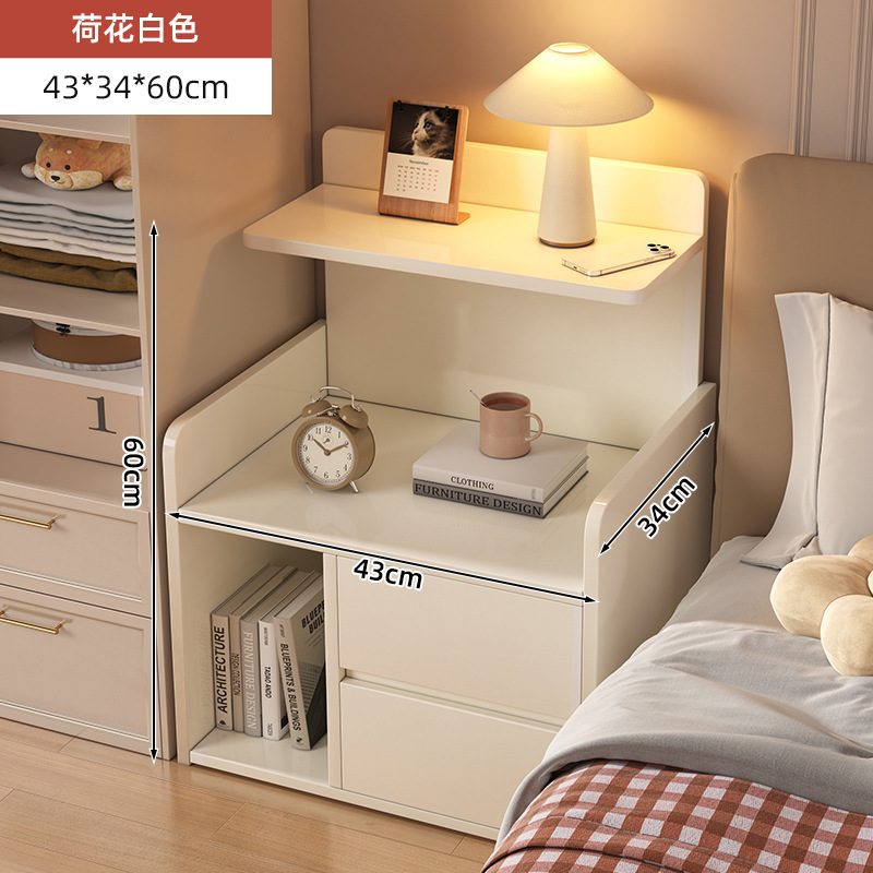 Mesa de cabezal de cama lado armario pequeño creativo estante del dormitorio doméstico de alquiler de habitaciones de madera sólida pierna de la cama armario de almacenamiento