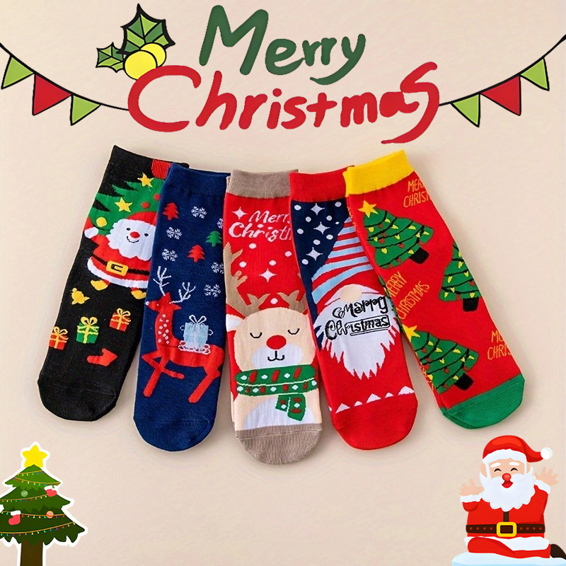 Cross-Border Export Autumn and Winter Christmas Socks Santa Claus Gifts Snowflakes Elk Cute Cartoon Christmas Mid-Calf Socks Cross-Border Export Autumn and Winter Christmas Socks Santa Claus Gifts Snowflakes Elk Cute Cartoon Christmas Mid-Calf Socks