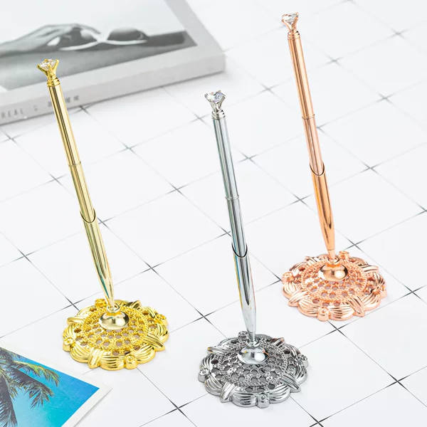 Diamond table pen in stock wholesale diamond ballpoint pen Bank Hotel counter pen printable logo diamond pen table pen