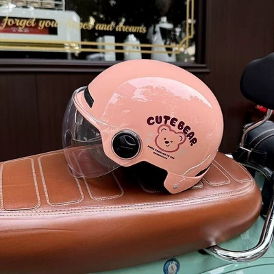 half helmet, Motosiklet dəbilqələri - short-hd-huiqi-pink-smiling-bear-big-discount