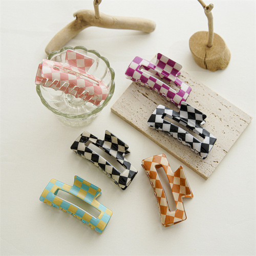 Checkerboard grabber hair accessories imitation acetic acid color plaid hairpin black and white checkered shark clip hairpin female versatile head accessories