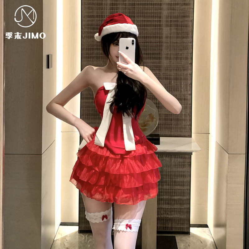 End of Season Sweet and Sexy Red Tube Top Christmas Skirt Sexy Qqny Ballet Cake Skirt New Year's Strappy Nightgown 9238