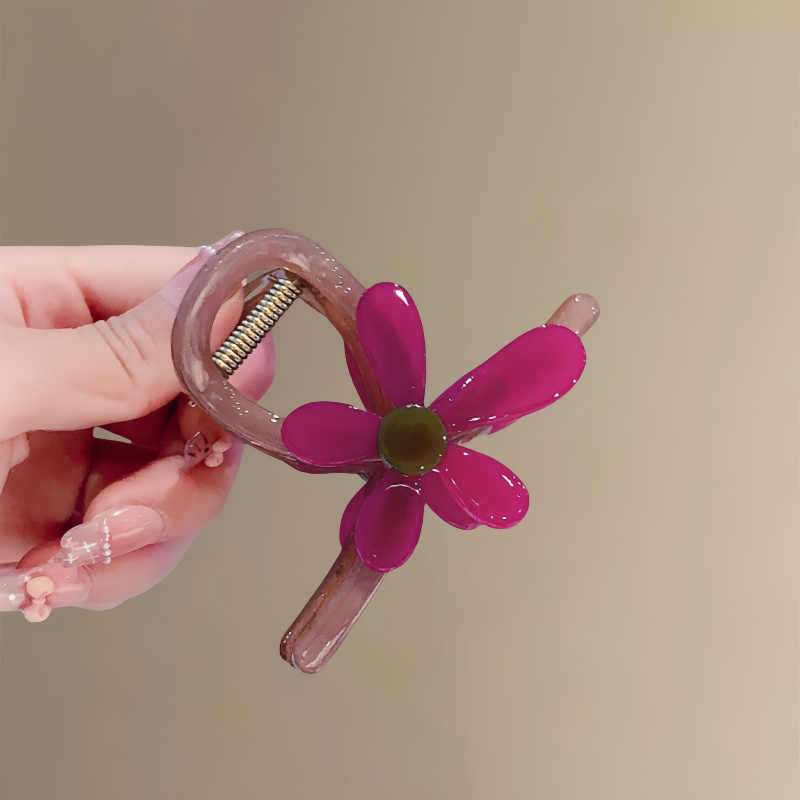 夏日度假风彩色小花抓夹女生百搭醋酸抓夹日韩版太阳花盘发发夹|undefined