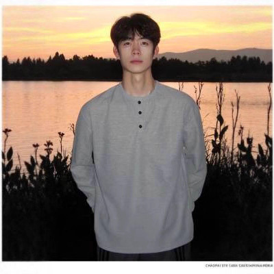 New American-Style Solid Color Henley Collar Long-Sleeve T-Shirt for Men, Autumn and Winter New Loose Heavyweight Top Tee Trendy Loose Fit