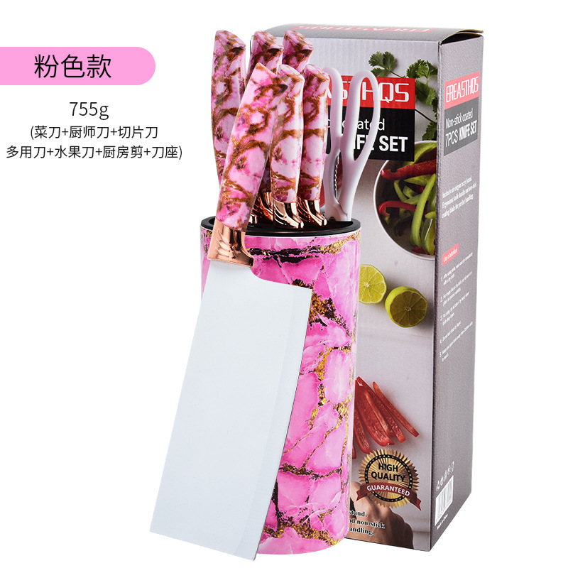 Nuevo cuchillo de cocina multifuncional transfronterizo, cuchillo de fruta, cuchillo de pan, juego de portaherramientas de barril redondo