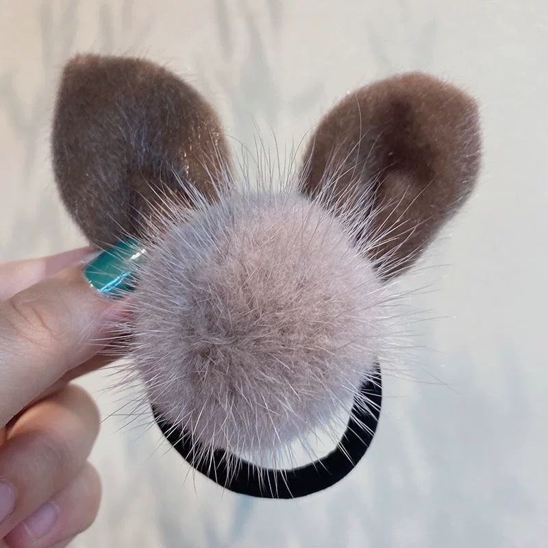 Nuevo estilo de cabello de pelo de cabello de pelo de orejas de cabello de cabello de correa de cola de caballo temperamento simple de alta elasticidad de invierno y otoño anillo de pelo de red cubierta de cuero roja