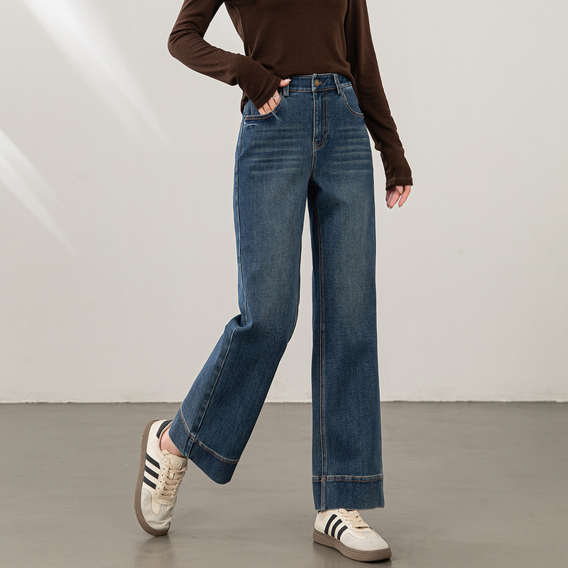 Yifei Petite Cropped Straight-Leg Pants for Women 2025 Autumn New Elastic Height-Enhancing Slimming Retro Cigarette Jeans