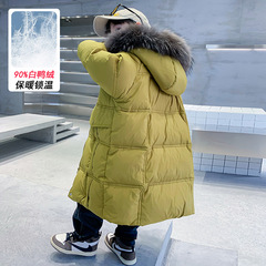 童裝男童冬裝羽絨服長款2024新款中大兒童冬季連帽白鴨絨內膽外套
