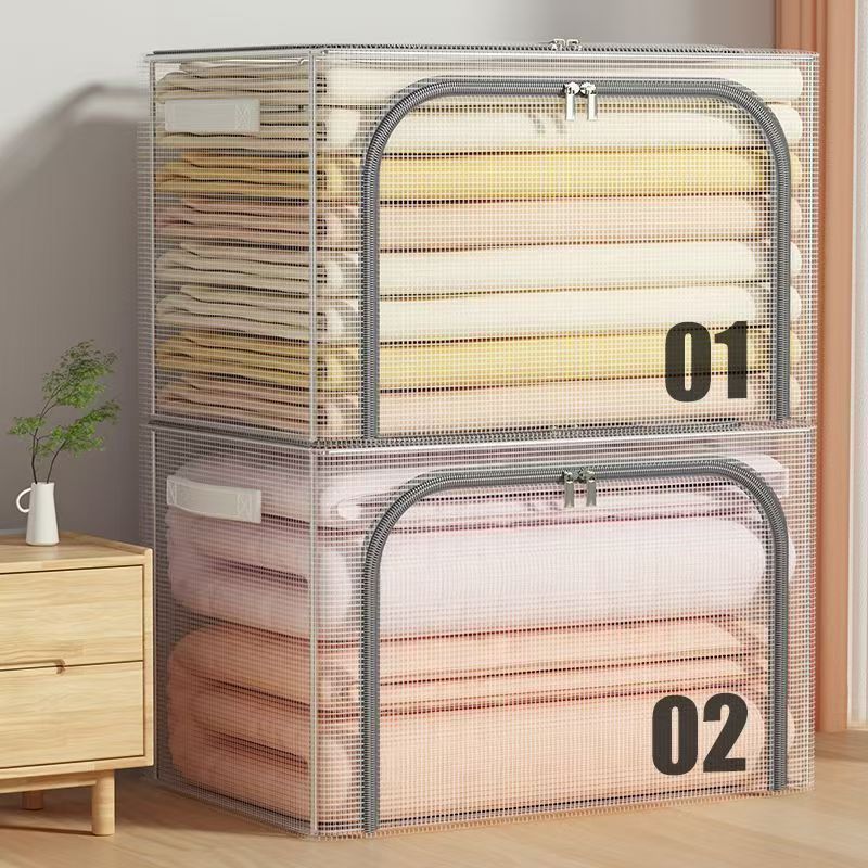 Japanese-Style Mesh Flip-Top Storage Box, Large Capacity for Clothes, Dust-Proof Organizing Box, Portable Foldable Turnover Box