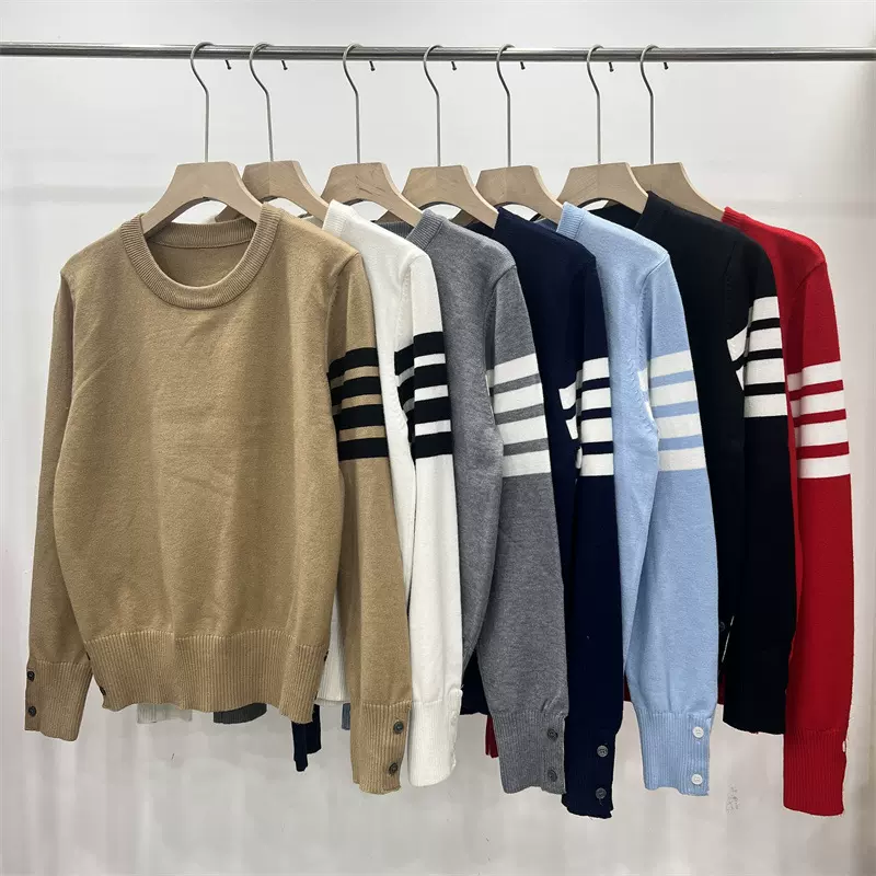 秋冬新款学院风圆领套头时尚百搭经典条纹长袖针织毛衣女装上衣潮