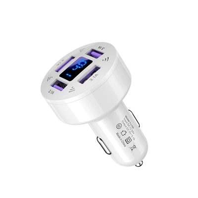 Digital Display Voltage Monitoring Multi-Port Mobil şarj cihazları - 4u-car-charger31a12v24v-bag-white