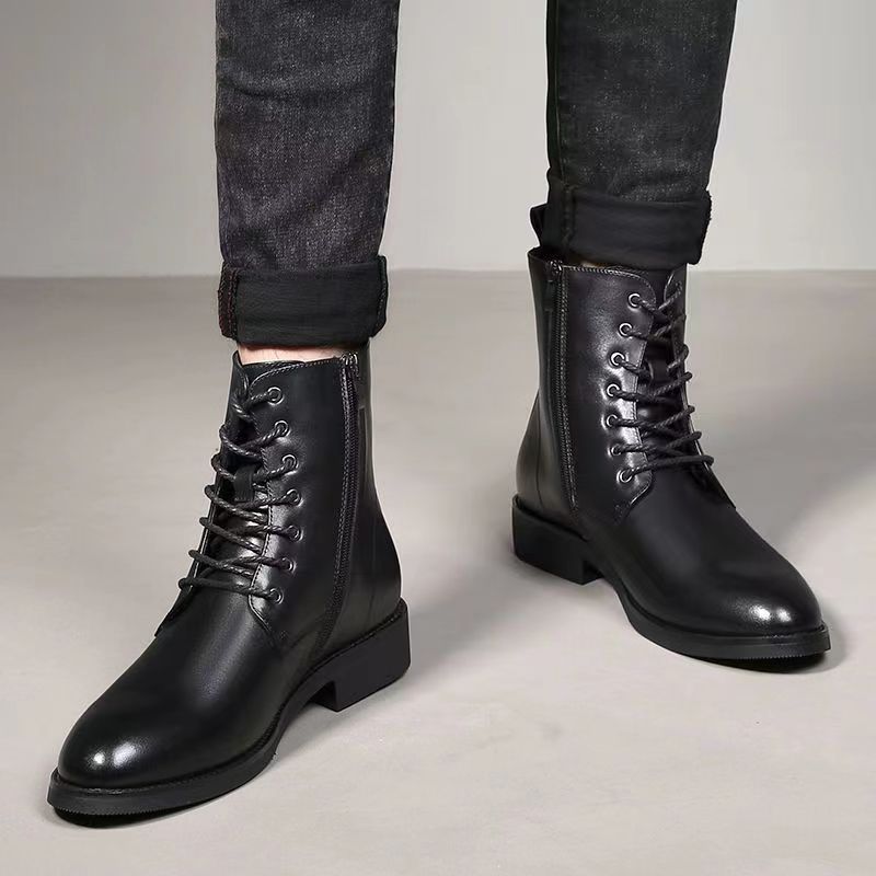 Spring and Autumn Korean Style British Martin Boots Short Pointed Leather Boots Men's Fashion High-Top Leather Shoes Trendy Short Boots