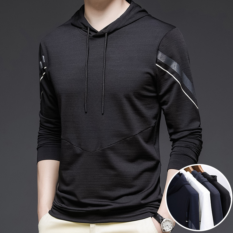 2021春季潮流連帽男裝長袖t恤修身衛衣男士韓版彈性T恤青年打底衫
