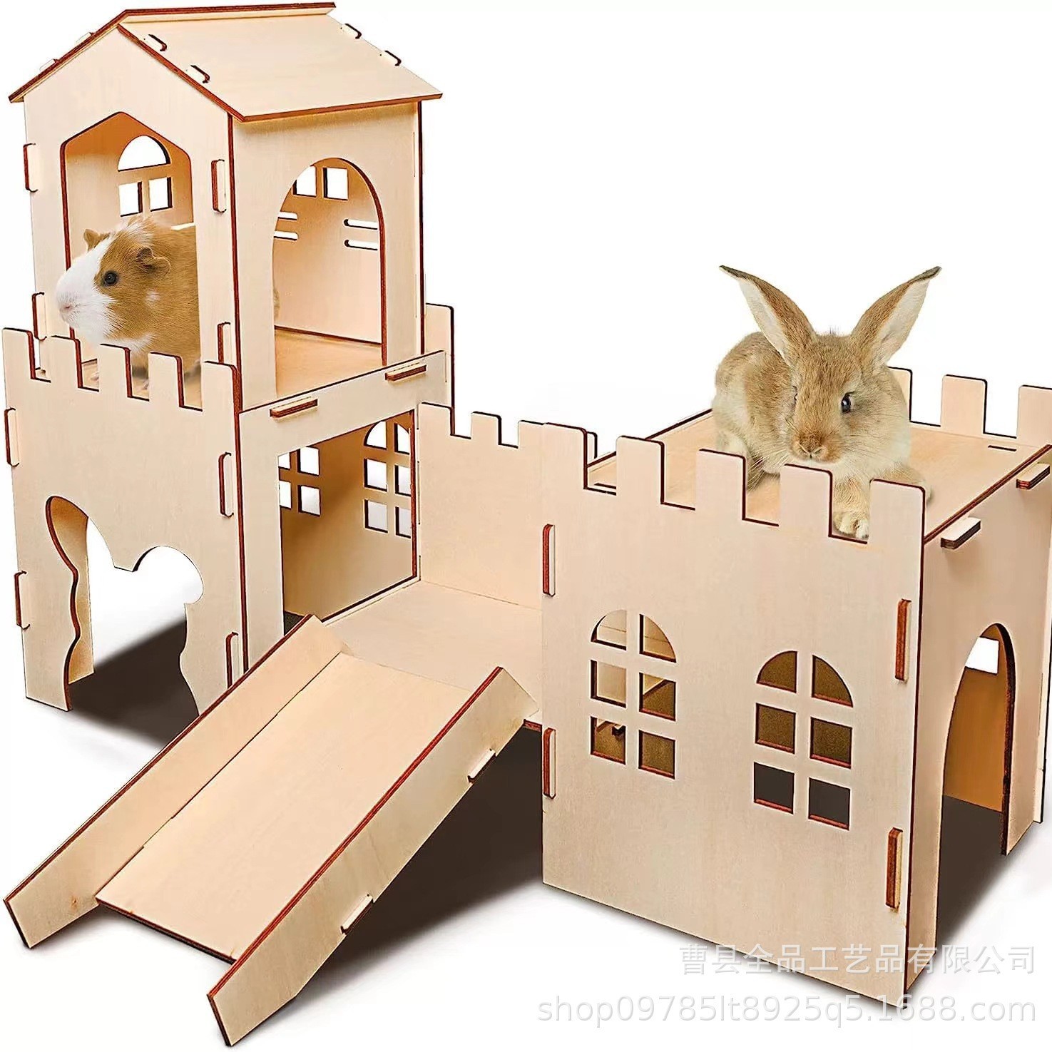 Casa para mascotas tipo castillo de madera Casa para mascotas Casa para conejos grande desmontable Totoro y conejillo de indias Casa de refugio ensamblada