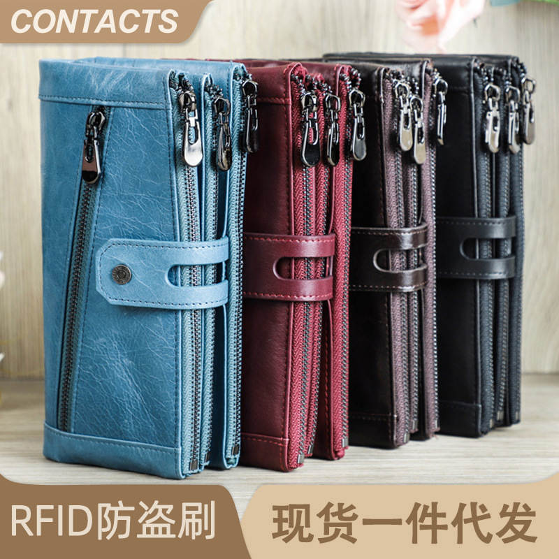 Black Angel Export Ebay Supply Rfid Anti-Theft Genuine Leather Women's Wallet 70% off Buckle European and American Women's Wallet