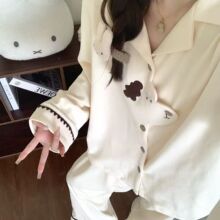 【俏曼诗】#德绒 韩系撞色边可爱小狗睡衣女秋冬保暖加厚家居服套