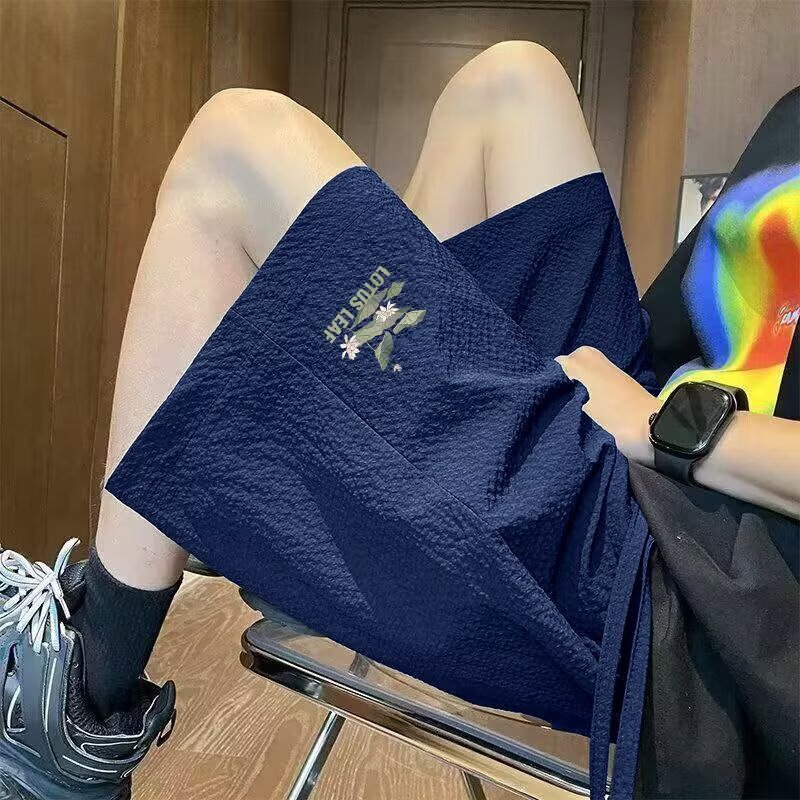 Trendy Dachshund Dopamine Shorts Men's Summer Seersucker Embroidered Loose Casual Five-Point Pants for Outdoor Sports